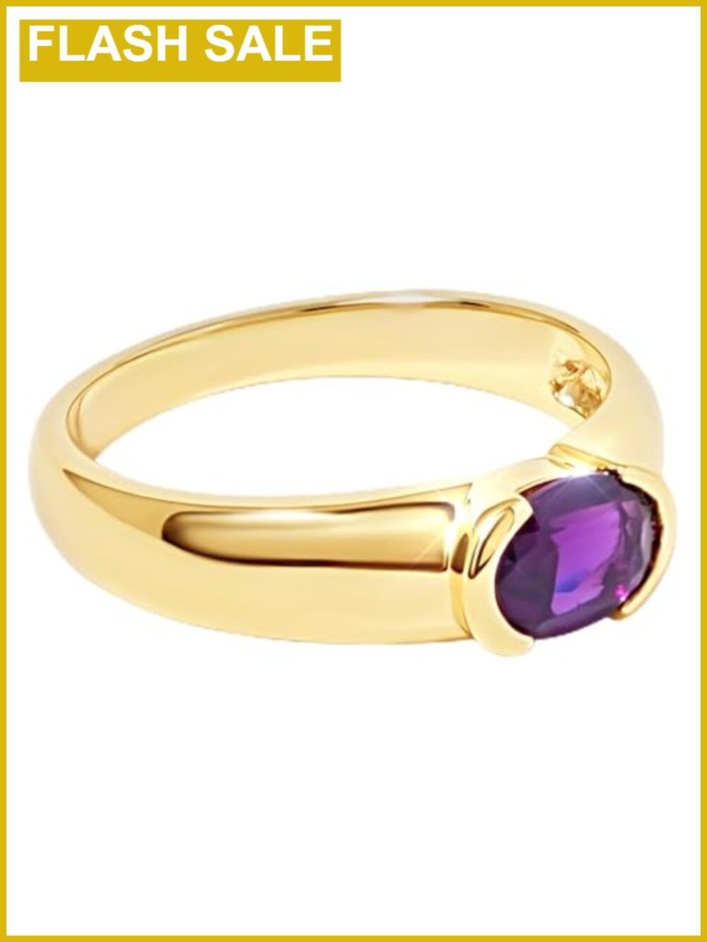 18K Gold Vermeil 925 Sterling Silver Amethyst Oval Comfort Fit Ring